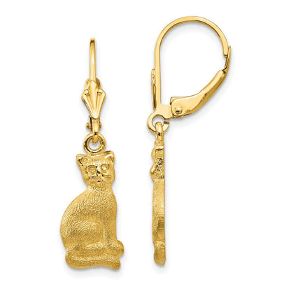 14K Gelbgold Satiniert Katze Hängend Ohrhänger mit Brisur
