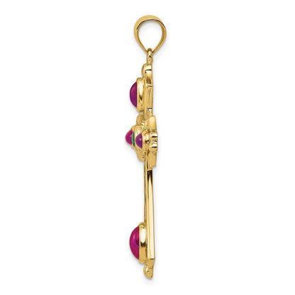 14K Gelbgold Rubin und Smaragd Cabochon Kreuz Anhänger