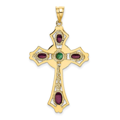 14K Gelbgold Rubin und Smaragd Cabochon Kreuz Anhänger