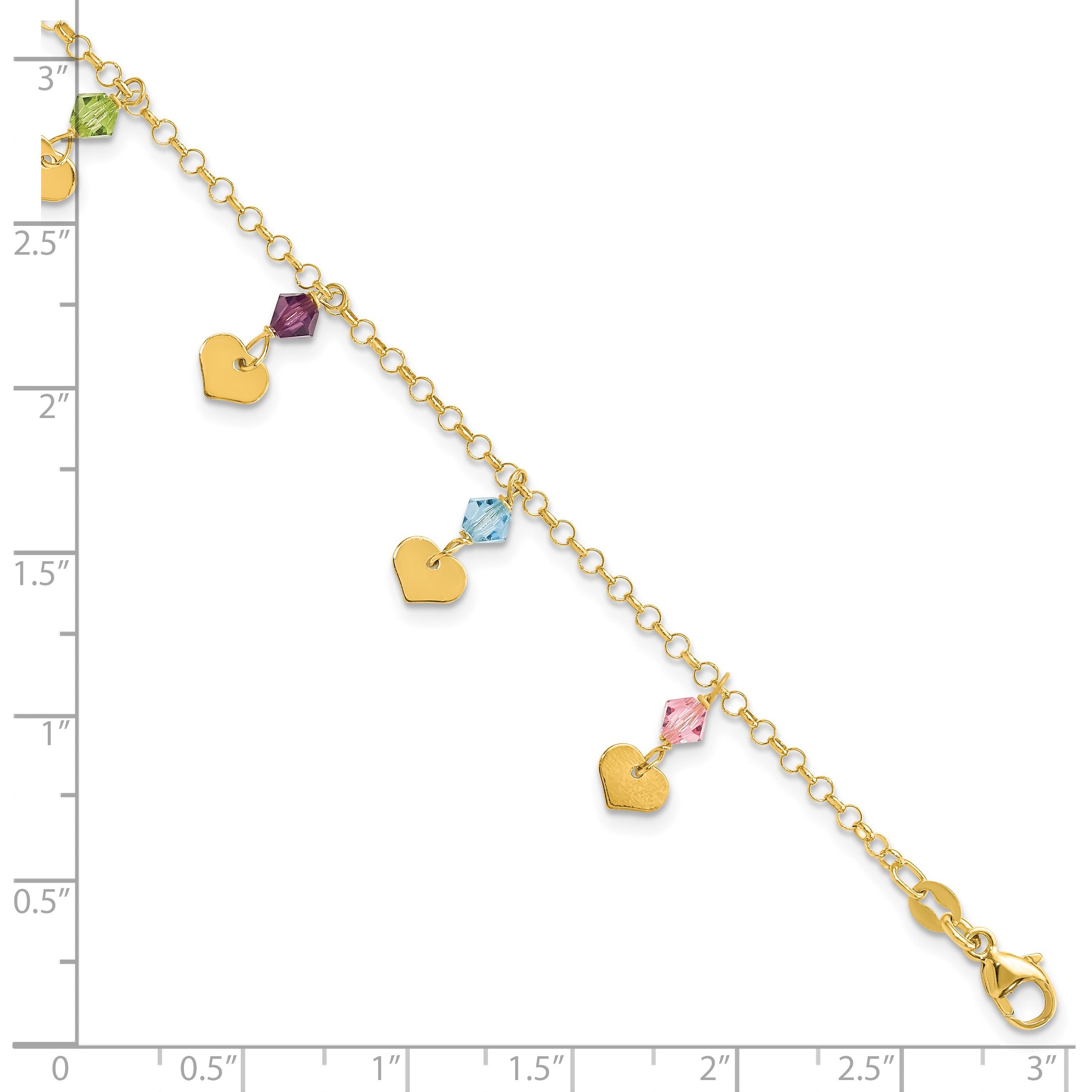 7.25 Zoll 14ky Poliert Dangling Herzen & Zirkonia Fantasie Armband