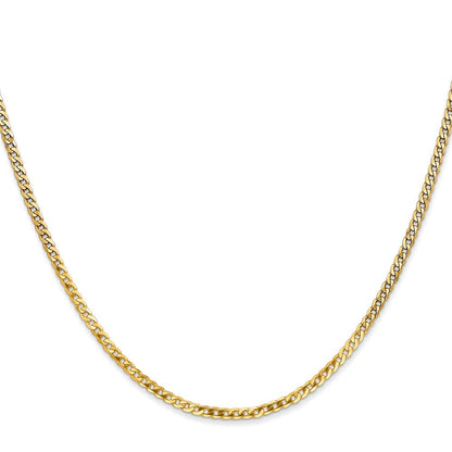 14K Gelbgold 2.2mm Flach Abgeschrägt Panzer mit Karabinerverschluss Halskette