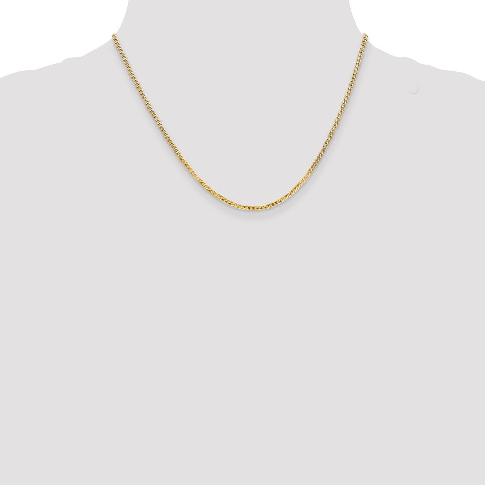 14K Gelbgold 2.2mm Flach Abgeschrägt Panzer mit Karabinerverschluss Halskette