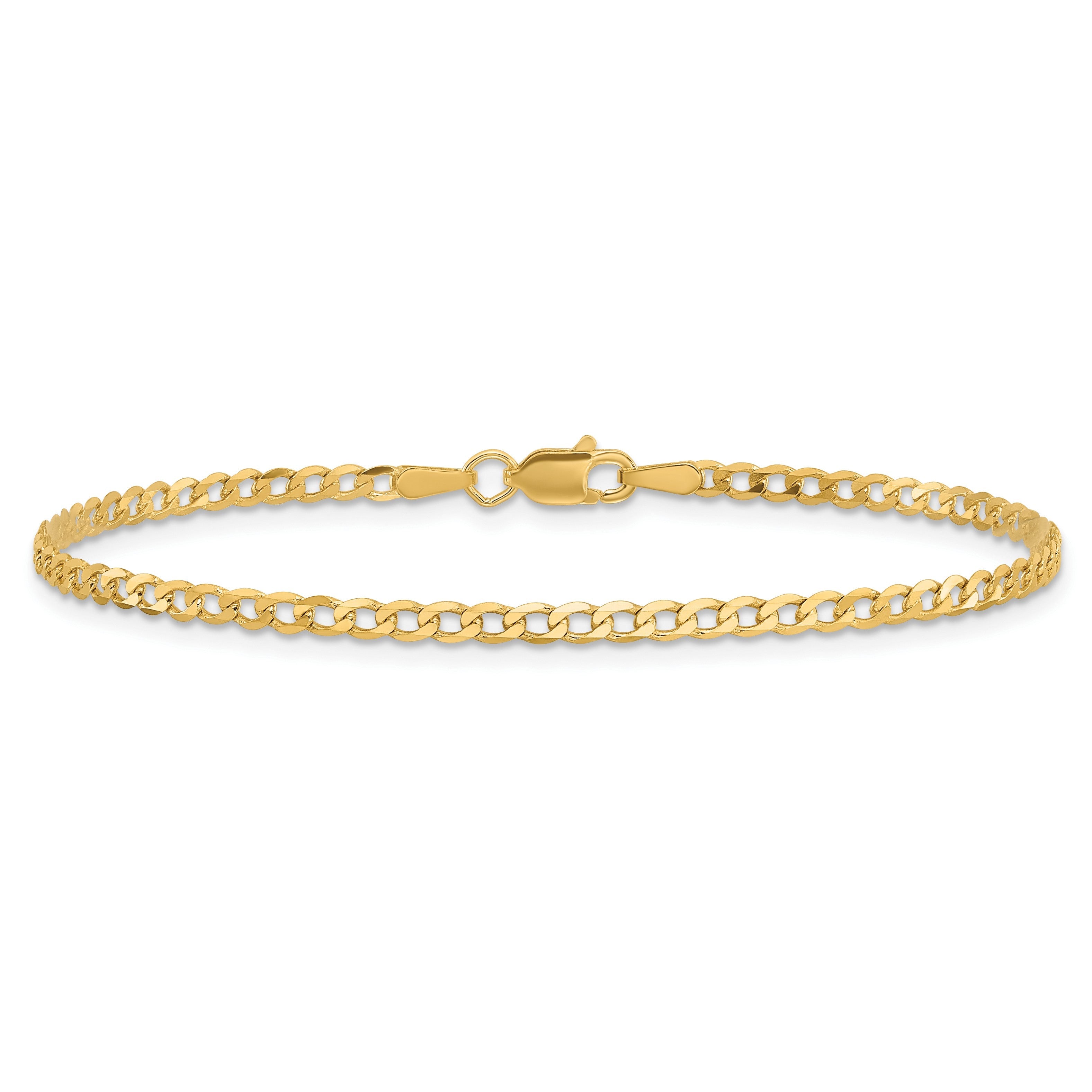 14K Gelbgold 2.2mm Flach Abgeschrägt Panzer mit Karabinerverschluss Gliederarmband