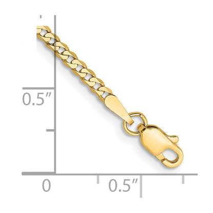 14K Gelbgold 2.2mm Flach Abgeschrägt Panzer mit Karabinerverschluss Anket Kette Fußkettchen