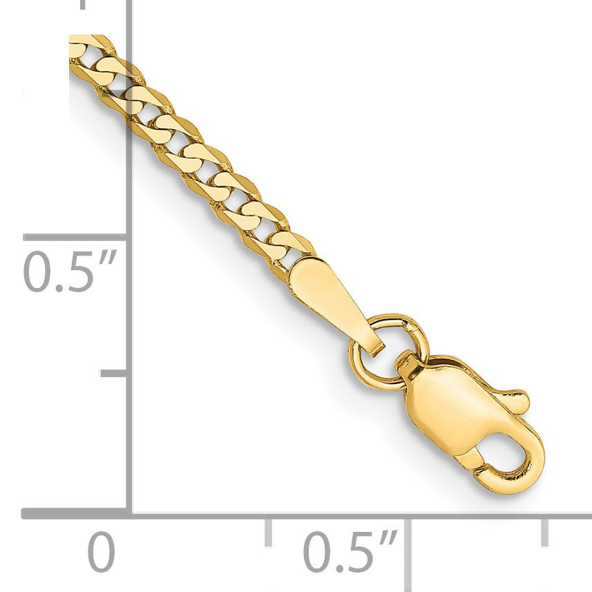 14K Gelbgold 2.2mm Flach Abgeschrägt Panzer mit Karabinerverschluss Gliederarmband