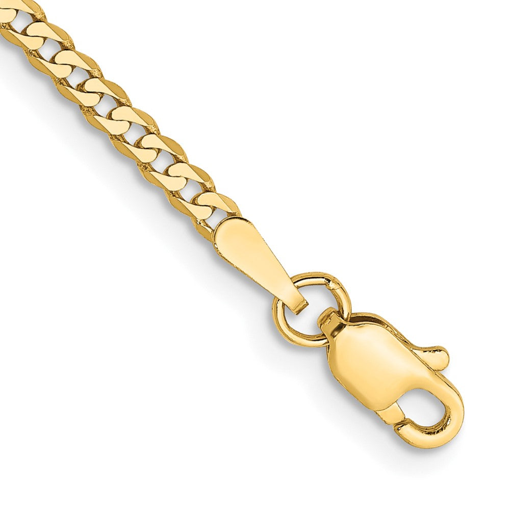 14K Gelbgold 2.2mm Flach Abgeschrägt Panzer mit Karabinerverschluss Anket Kette Fußkettchen