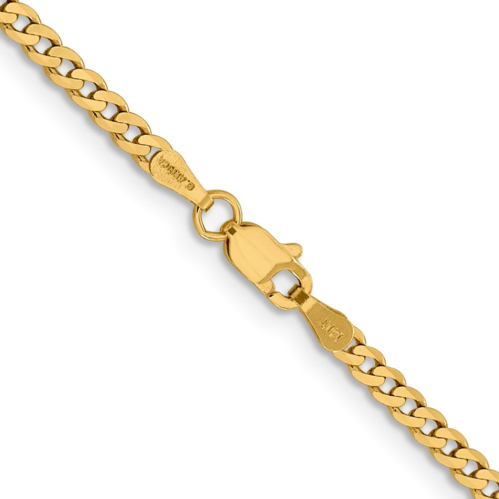 14K Gelbgold 2.3mm Flach Abgeschrägt Panzer mit Karabinerverschluss Halskette