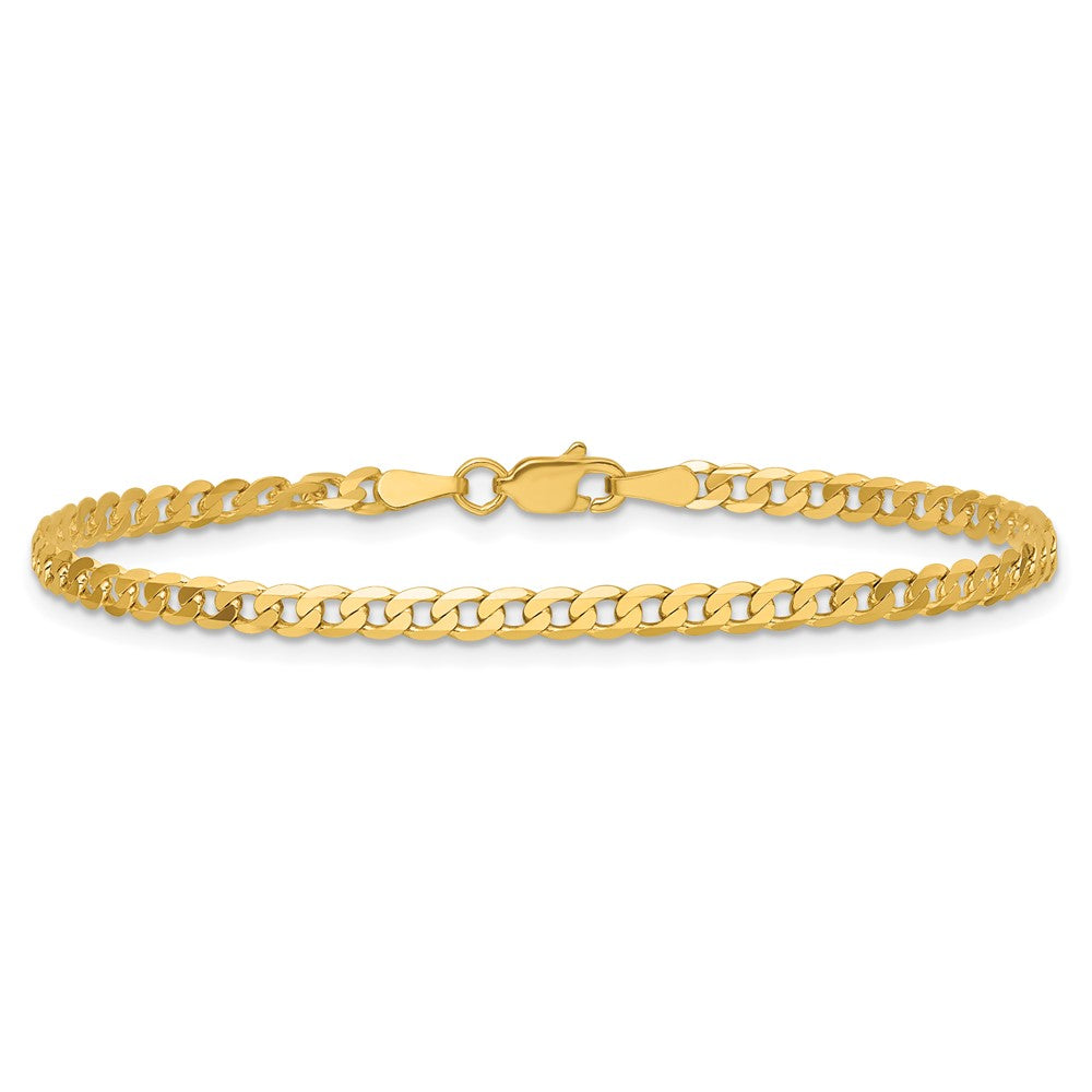 14K Gelbgold 2.9mm Flach Abgeschrägt Panzer mit Karabinerverschluss Gliederarmband