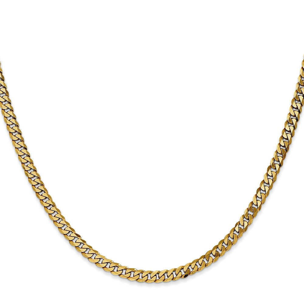 14K Gelbgold 3.9mm Flach Abgeschrägt Panzer mit Karabinerverschluss Halskette