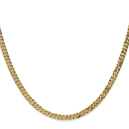 14K Gelbgold 3.9mm Flach Abgeschrägt Panzer mit Karabinerverschluss Halskette