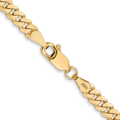 14K Gelbgold 3.9mm Flach Abgeschrägt Panzer mit Karabinerverschluss Halskette