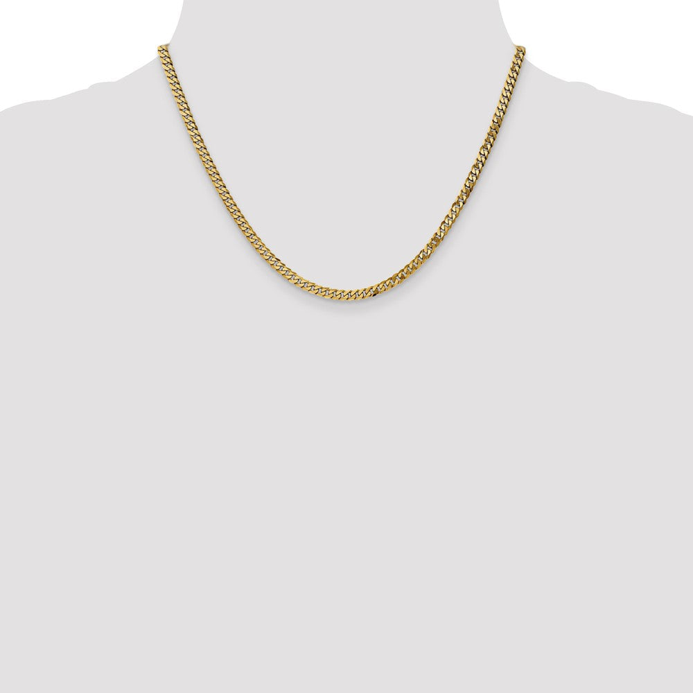 14K Gelbgold 3.9mm Flach Abgeschrägt Panzer mit Karabinerverschluss Halskette