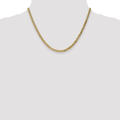 14K Gelbgold 3.9mm Flach Abgeschrägt Panzer mit Karabinerverschluss Halskette