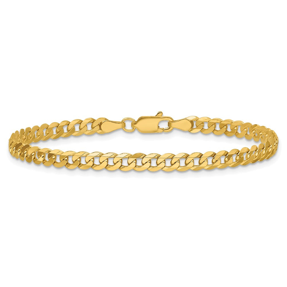 14K Gelbgold 3.9mm Flach Abgeschrägt Panzer mit Karabinerverschluss Gliederarmband