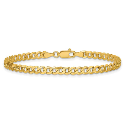14K Gelbgold 3.9mm Flach Abgeschrägt Panzer mit Karabinerverschluss Gliederarmband