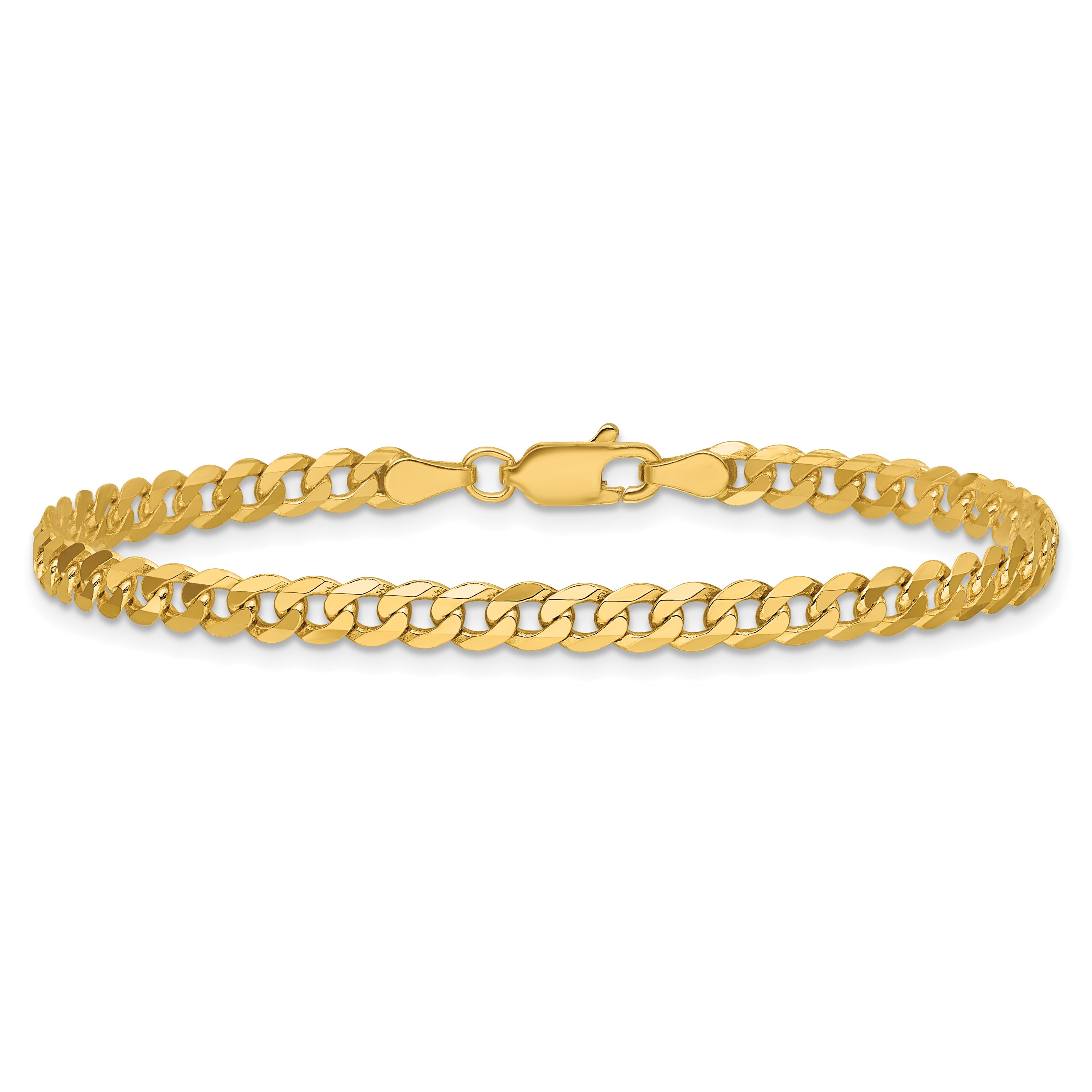 14K Gelbgold 3.9mm Flach Abgeschrägt Panzer mit Karabinerverschluss Kette Fußkettchen