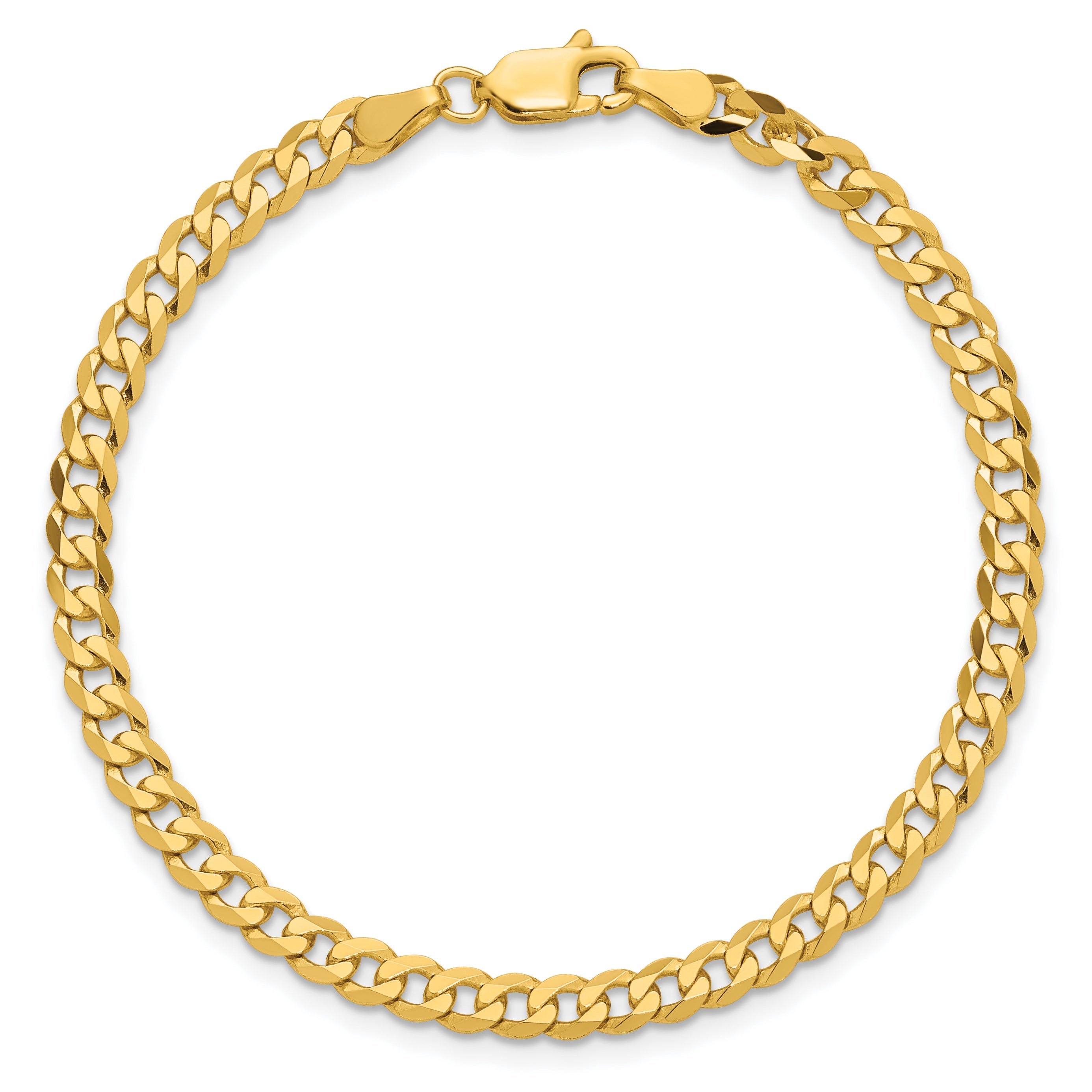14K Gelbgold 3.9mm Flach Abgeschrägt Panzer mit Karabinerverschluss Kette Fußkettchen