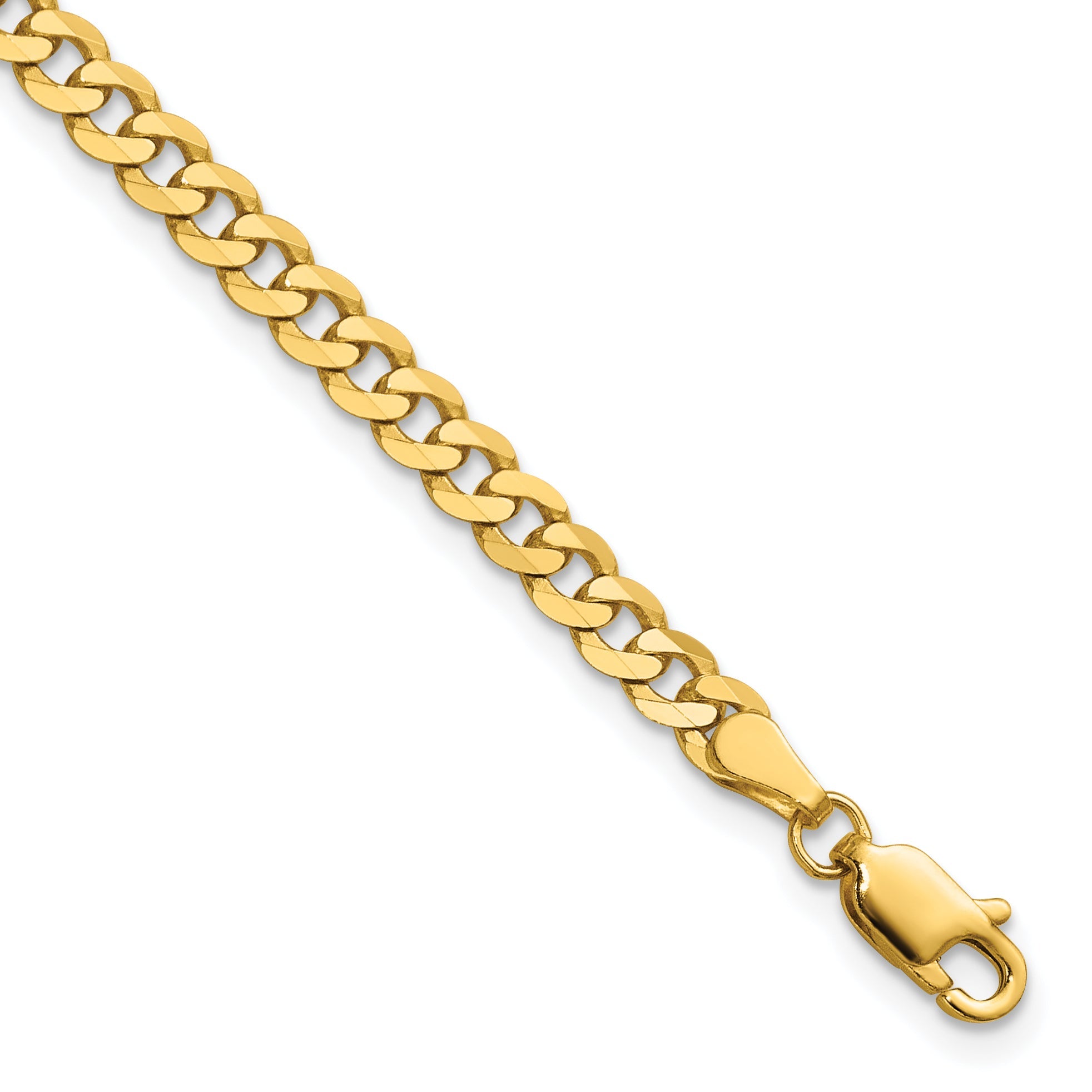 14K Gelbgold 3.9mm Flach Abgeschrägt Panzer mit Karabinerverschluss Kette Fußkettchen