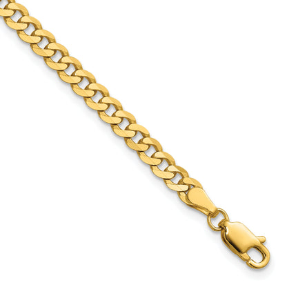 14K Gelbgold 3.9mm Flach Abgeschrägt Panzer mit Karabinerverschluss Kette Fußkettchen