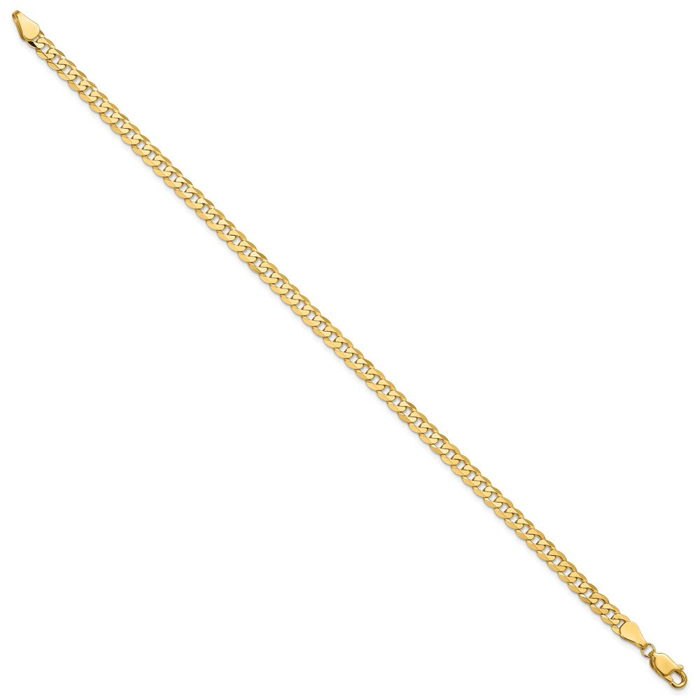Massiv 14K Gelbgold 4.75mm Flach Abgeschrägt Panzer mit Karabinerverschluss Gliederarmband