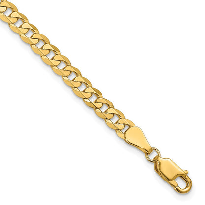 Massiv 14K Gelbgold 4.75mm Flach Abgeschrägt Panzer mit Karabinerverschluss Kette Fußkettchen