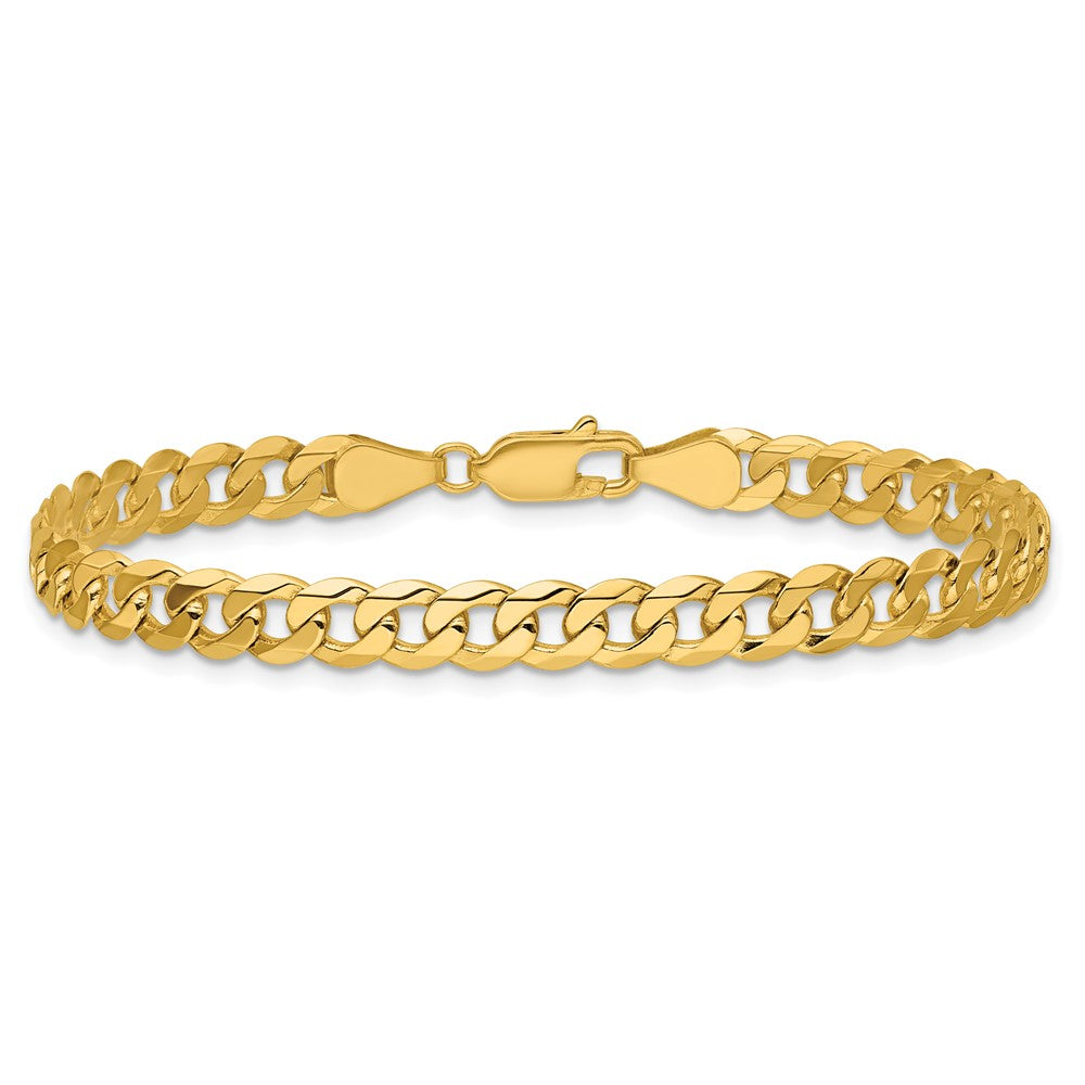 Massiv 14K Gelbgold 5.75mm Flach Abgeschrägt Panzer mit Karabinerverschluss Gliederarmband