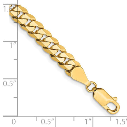 Massiv 14K Gelbgold 5.75mm Flach Abgeschrägt Panzer mit Karabinerverschluss Gliederarmband