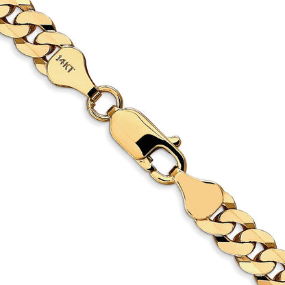 Massiv 14K Gelbgold 6.25mm Flach Abgeschrägt Panzer mit Karabinerverschluss Halskette