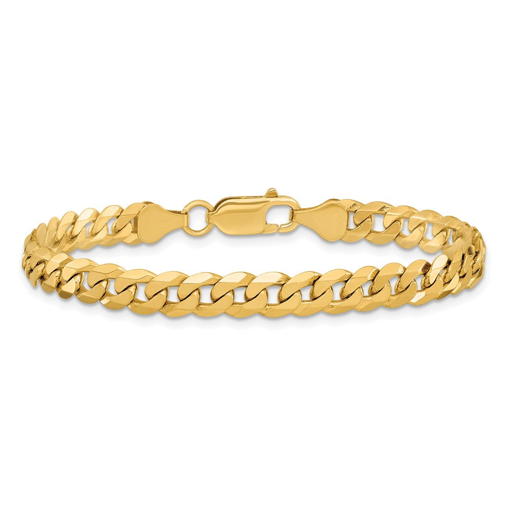 Massiv 14K Gelbgold 6.25mm Flach Abgeschrägt Panzer mit Karabinerverschluss Gliederarmband