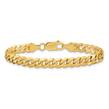 Massiv 14K Gelbgold 6.25mm Flach Abgeschrägt Panzer mit Karabinerverschluss Gliederarmband