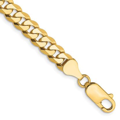Massiv 14K Gelbgold 6.25mm Flach Abgeschrägt Panzer mit Karabinerverschluss Gliederarmband