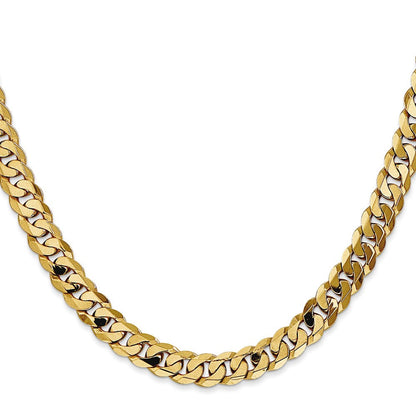 Massiv 14K Gelbgold 7.25mm Flach Abgeschrägt Panzer mit Karabinerverschluss Halskette
