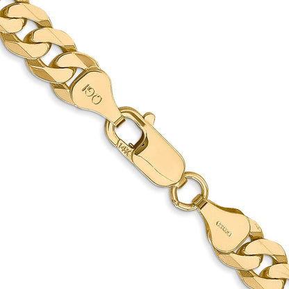 Massiv 14K Gelbgold 7.25mm Flach Abgeschrägt Panzer mit Karabinerverschluss Halskette