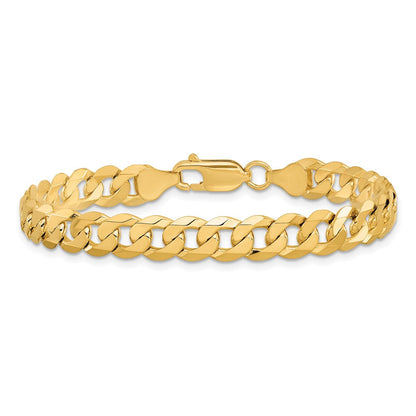 Massiv 14K Gelbgold 7.25mm Flach Abgeschrägt Panzer mit Karabinerverschluss Gliederarmband