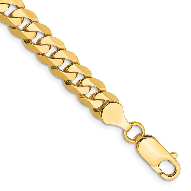 Massiv 14K Gelbgold 7.25mm Flach Abgeschrägt Panzer mit Karabinerverschluss Gliederarmband
