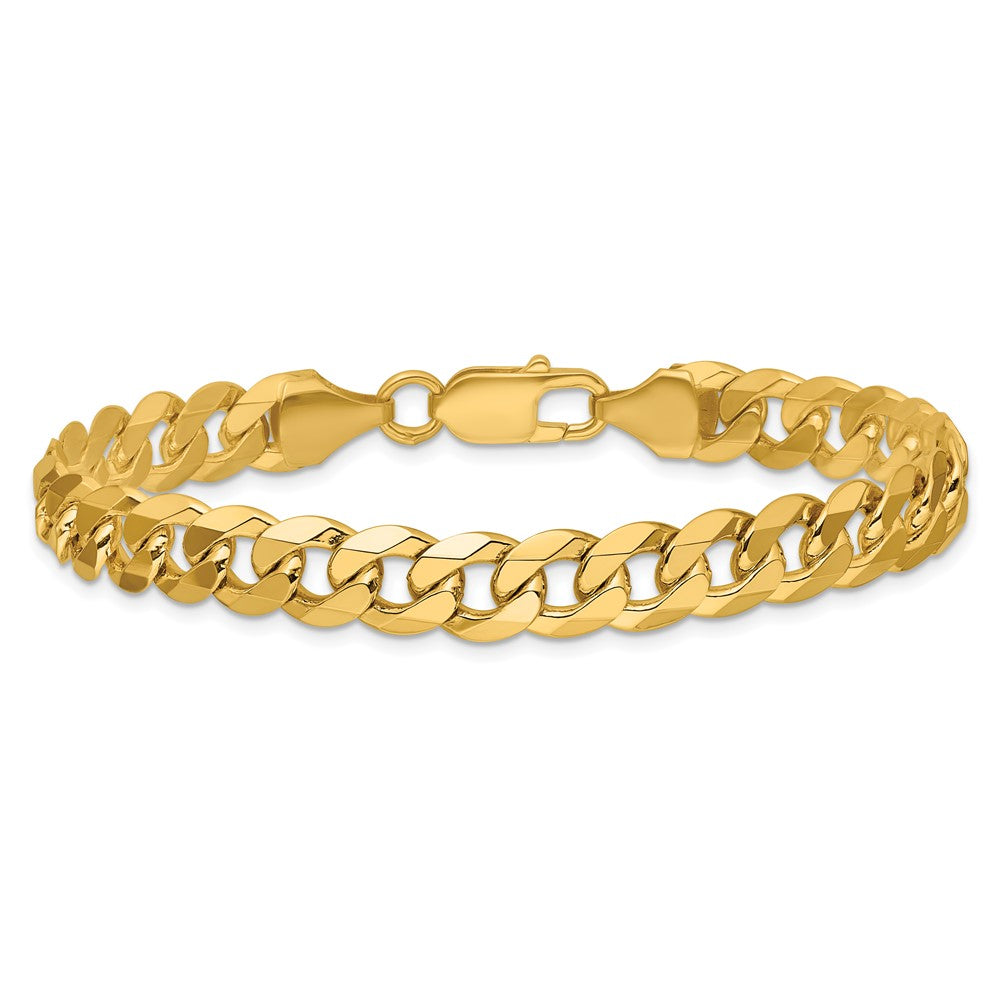 Massiv 14K Gelbgold 8.5mm Flach Abgeschrägt Panzer mit Karabinerverschluss Gliederarmband