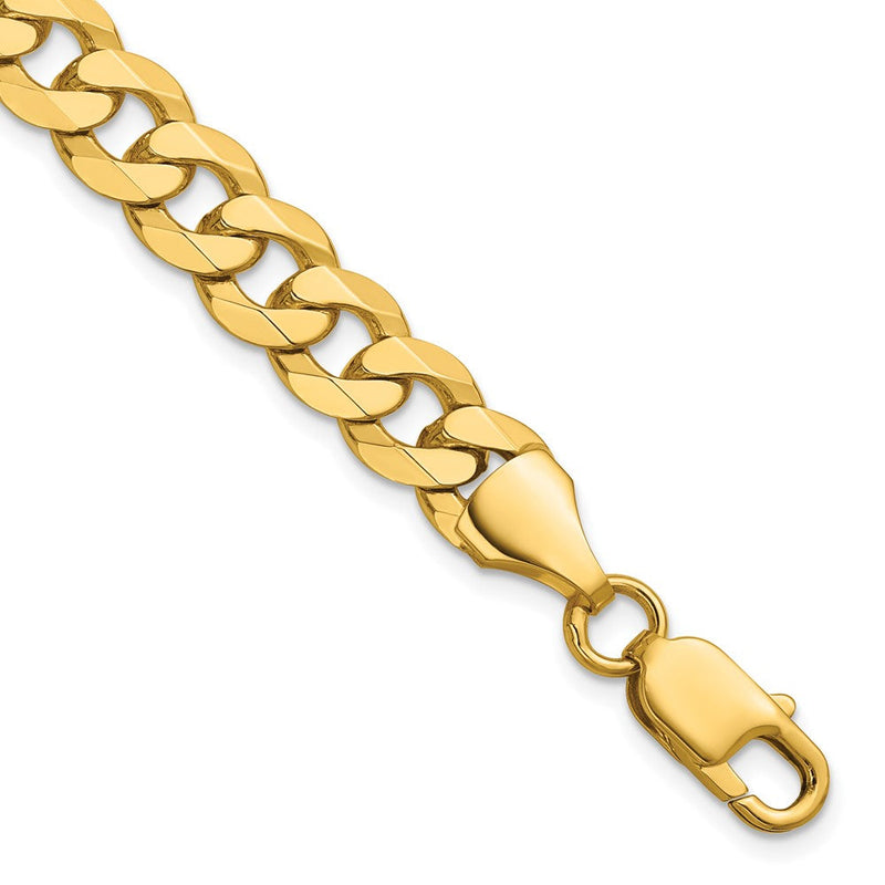 Massiv 14K Gelbgold 8.5mm Flach Abgeschrägt Panzer mit Karabinerverschluss Gliederarmband