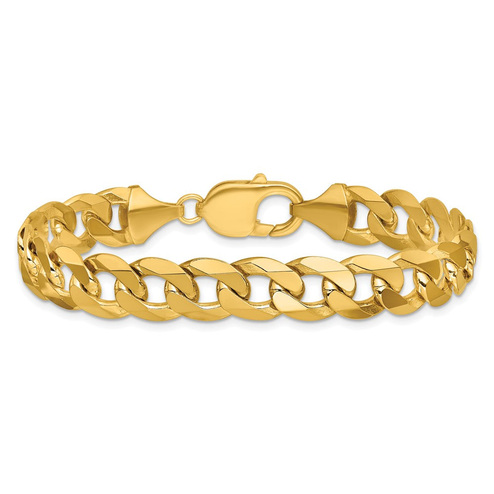 Massiv 14K Gelbgold 9.5mm Flach Abgeschrägt Panzer mit Karabinerverschluss Gliederarmband