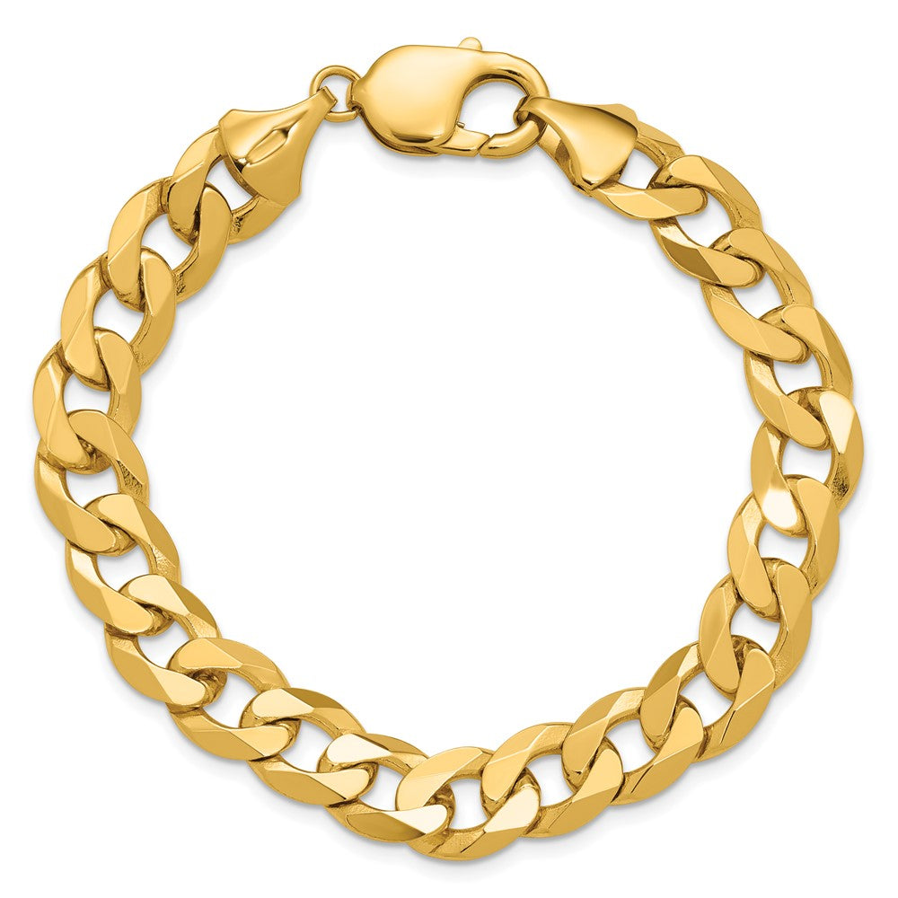 Massiv 14K Gelbgold 9.5mm Flach Abgeschrägt Panzer mit Karabinerverschluss Gliederarmband