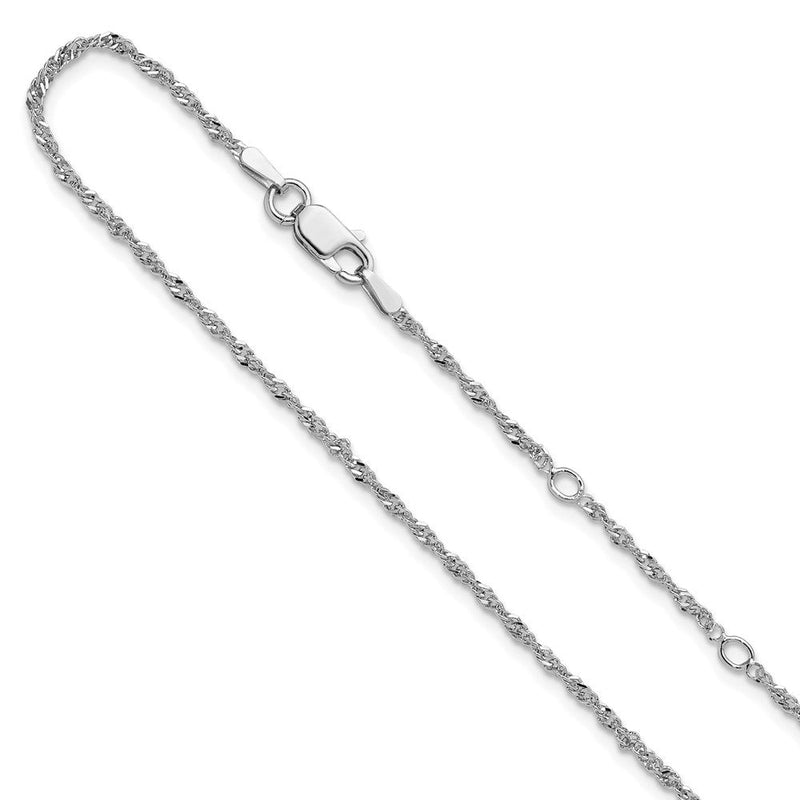 18 Zoll Sterlingsilber Rhodiniert 1.6mm Singapurkette 1 Zoll+1 Zoll Verstellbar Halskette