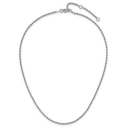 18 Zoll Sterlingsilber Rhodiniert Plt 2mm Diamantiert Kordel 1 Zoll+1 Zoll Verstellbar Halskette