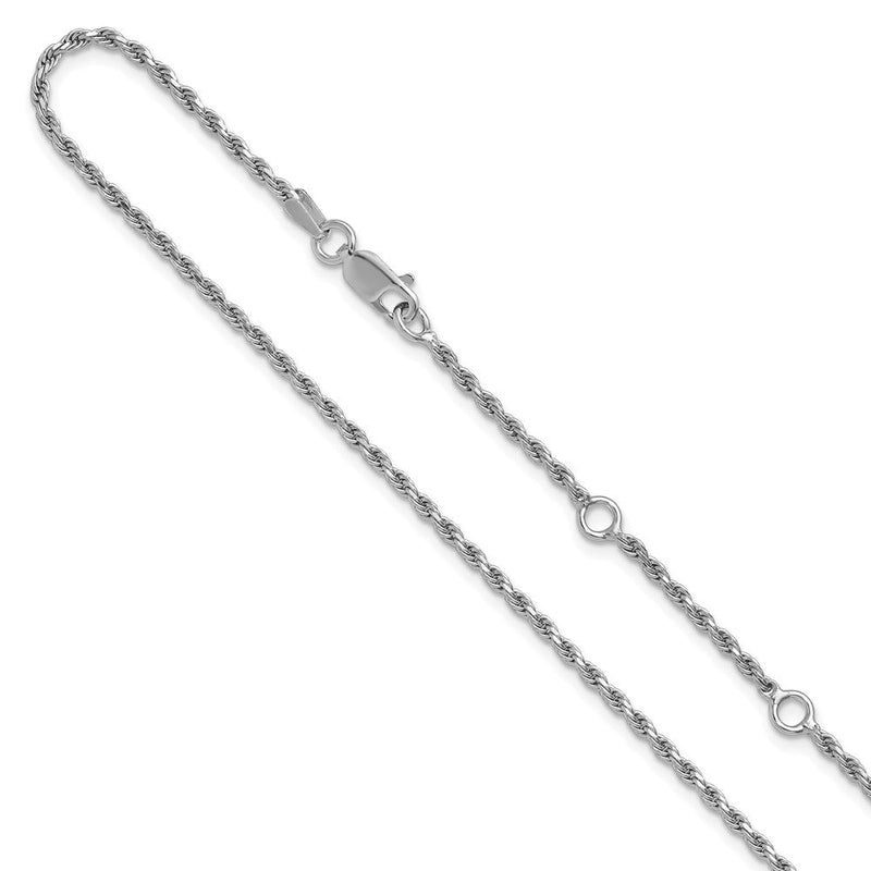18 Zoll Sterlingsilber Rhodiniert Plt 2mm Diamantiert Kordel 1 Zoll+1 Zoll Verstellbar Halskette
