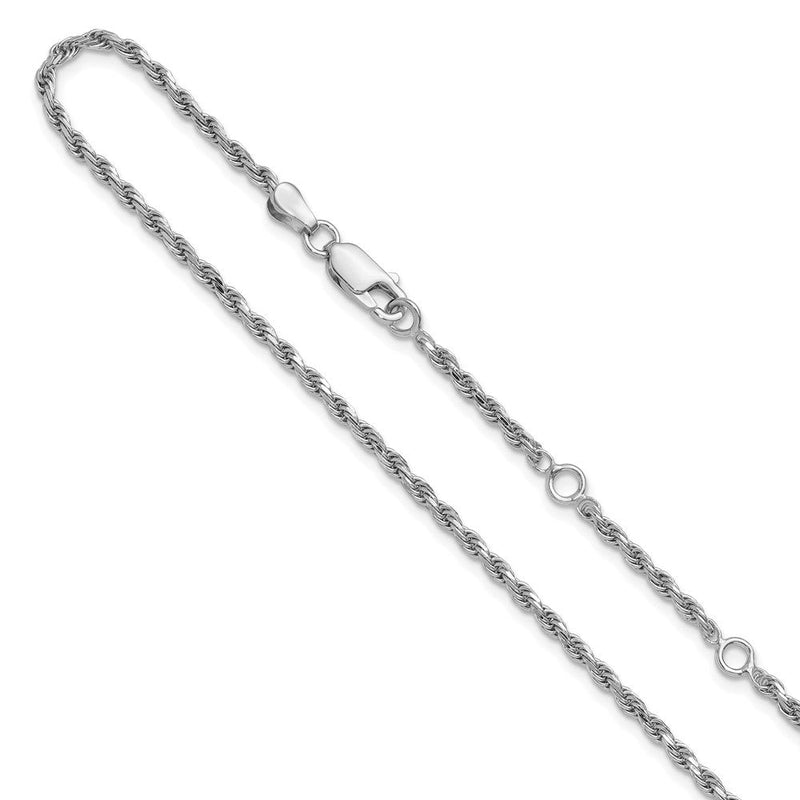 18 Zoll Sterlingsilber Rhodiniert Plt 2.2mm Diamantiert Kordel 1 Zoll+1 Zoll Verstellbar Halskette