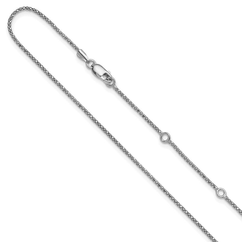 18 Zoll Sterlingsilber Rhodiniert Plt 1.2mm Diamantiert Popcorn 1 Zoll+1 Zoll Verstellbar Halskette