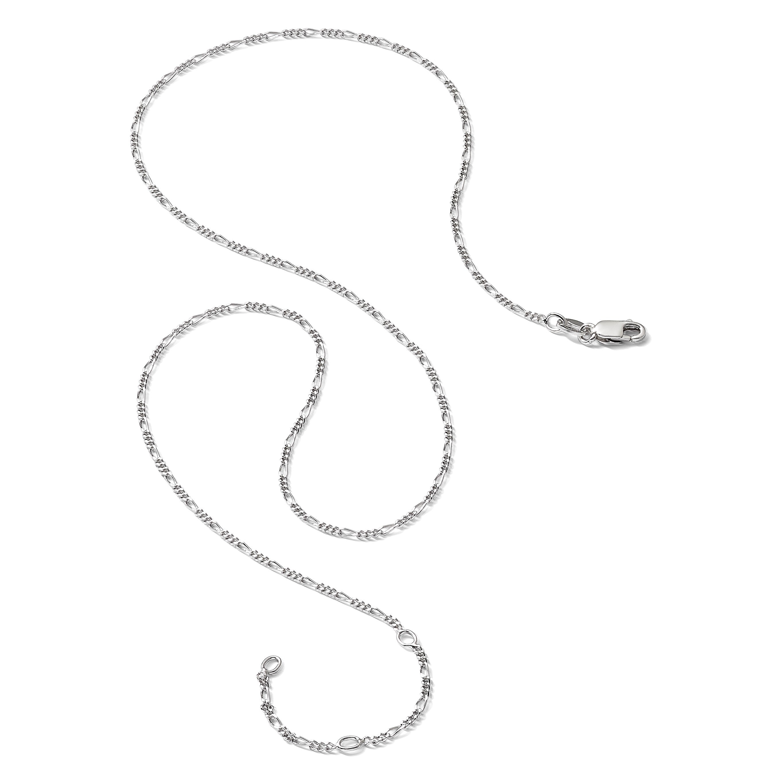 18 Zoll Sterlingsilber Rhodiniert 1.45mm Figaro 1 Zoll+1 Zoll Verstellbar Halskette