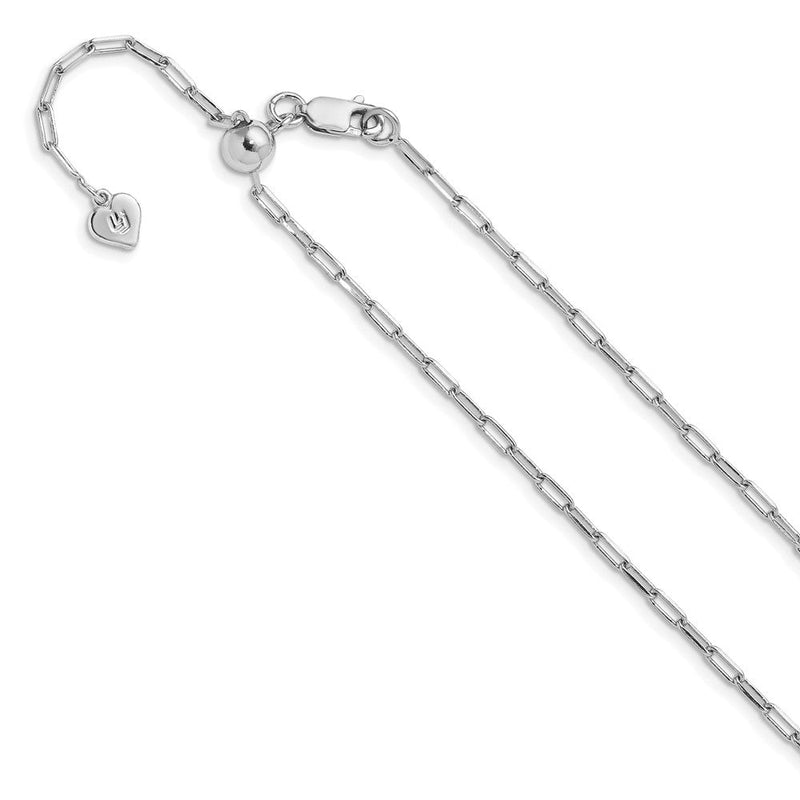 Sterlingsilber Ss Rhodiniert Verstellbar 2mm Büroklammer Flach Oval Glieder Halskette