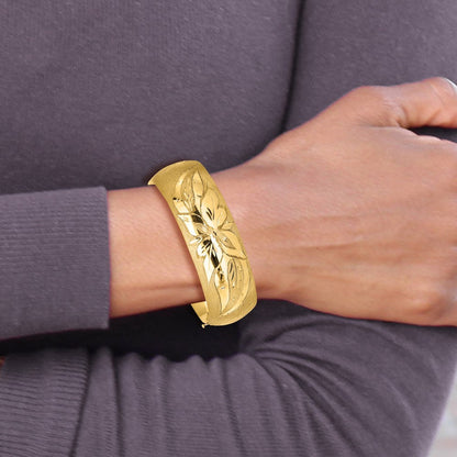 8 Zoll 14K 13/16 Oversize Florentinisch Graviert Klappbar Armreif Armband