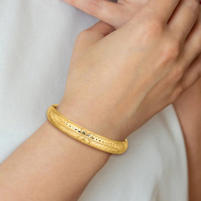 8 Zoll 14K 7/16 Oversize Florentinisch Graviert Klappbar Armreif Armband