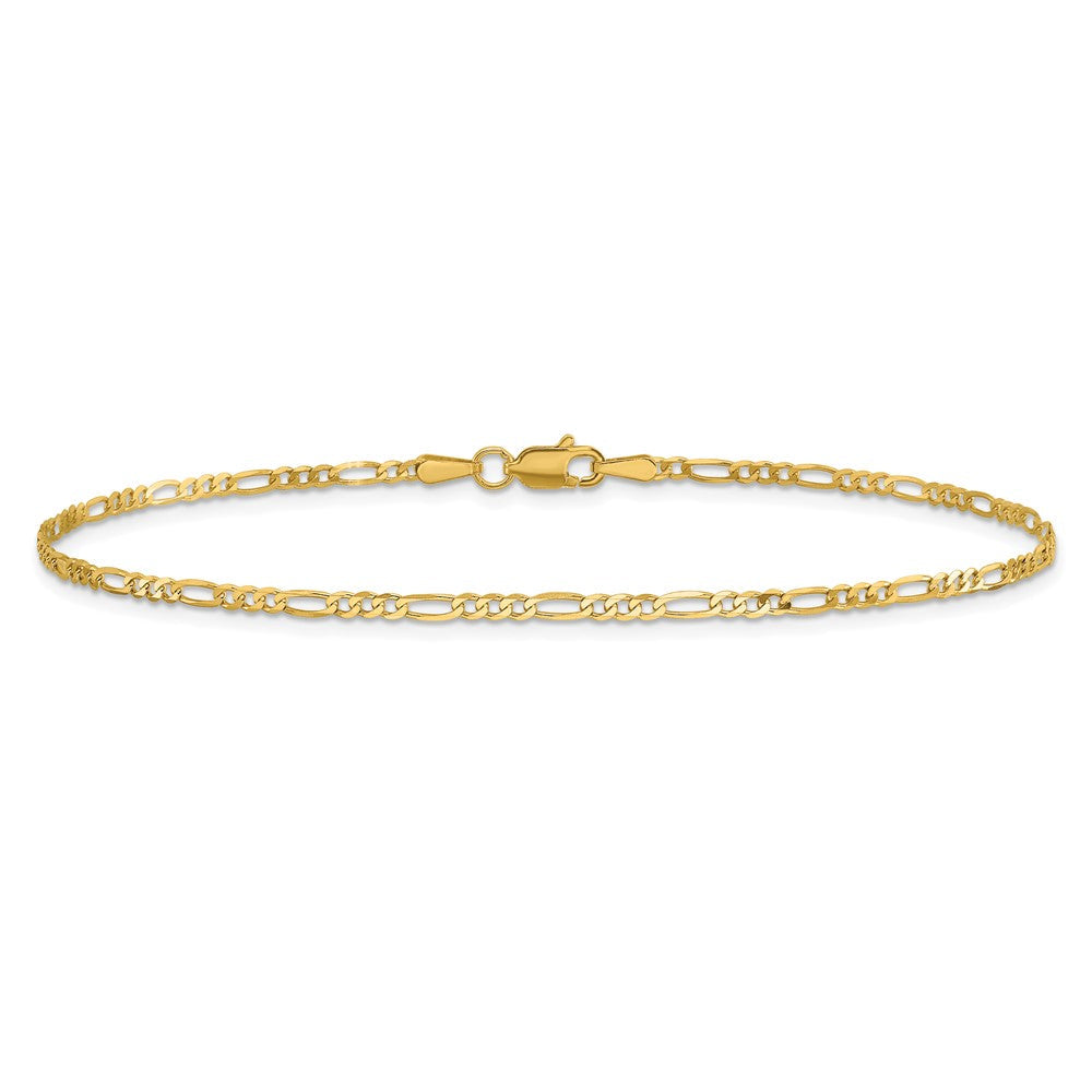 14K Gelbgold 1.8mm Flach Figaro mit Karabinerverschluss Gliederarmband