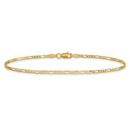 14K Gelbgold 1.8mm Flach Figaro mit Karabinerverschluss Gliederarmband